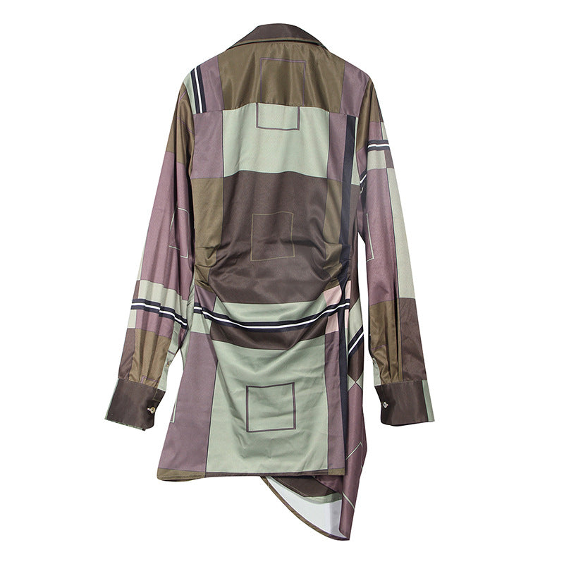 geometric print draped shirt dress with twisted front - ZARADY