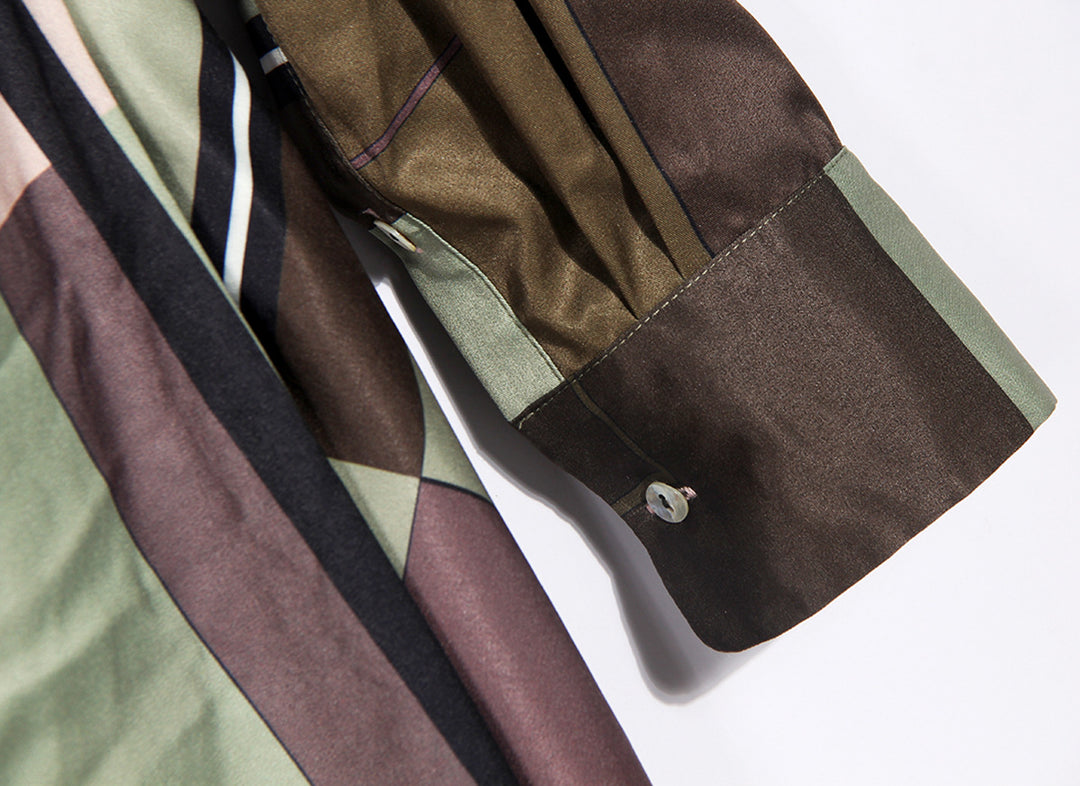 geometric print draped shirt dress with twisted front - ZARADY