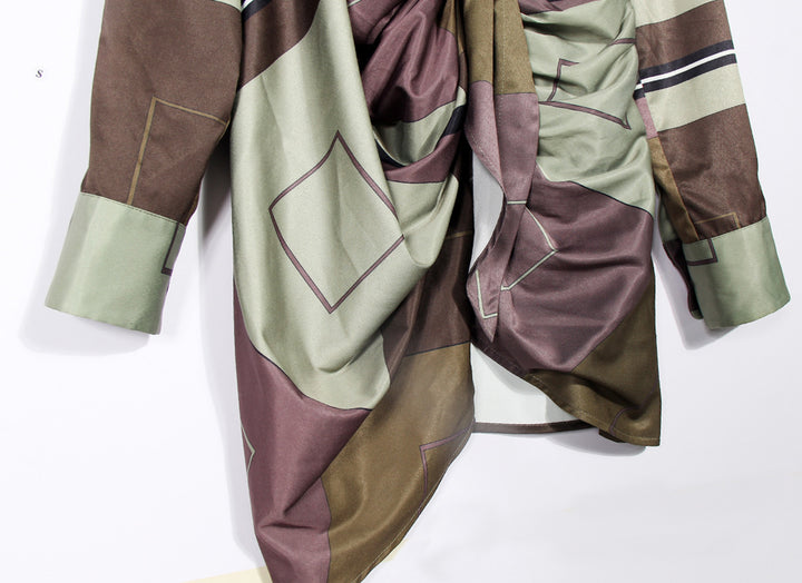 geometric print draped shirt dress with twisted front - ZARADY