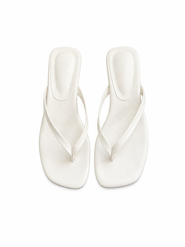 Textured Square-Toe Flip-Flop Sandals - Lemon