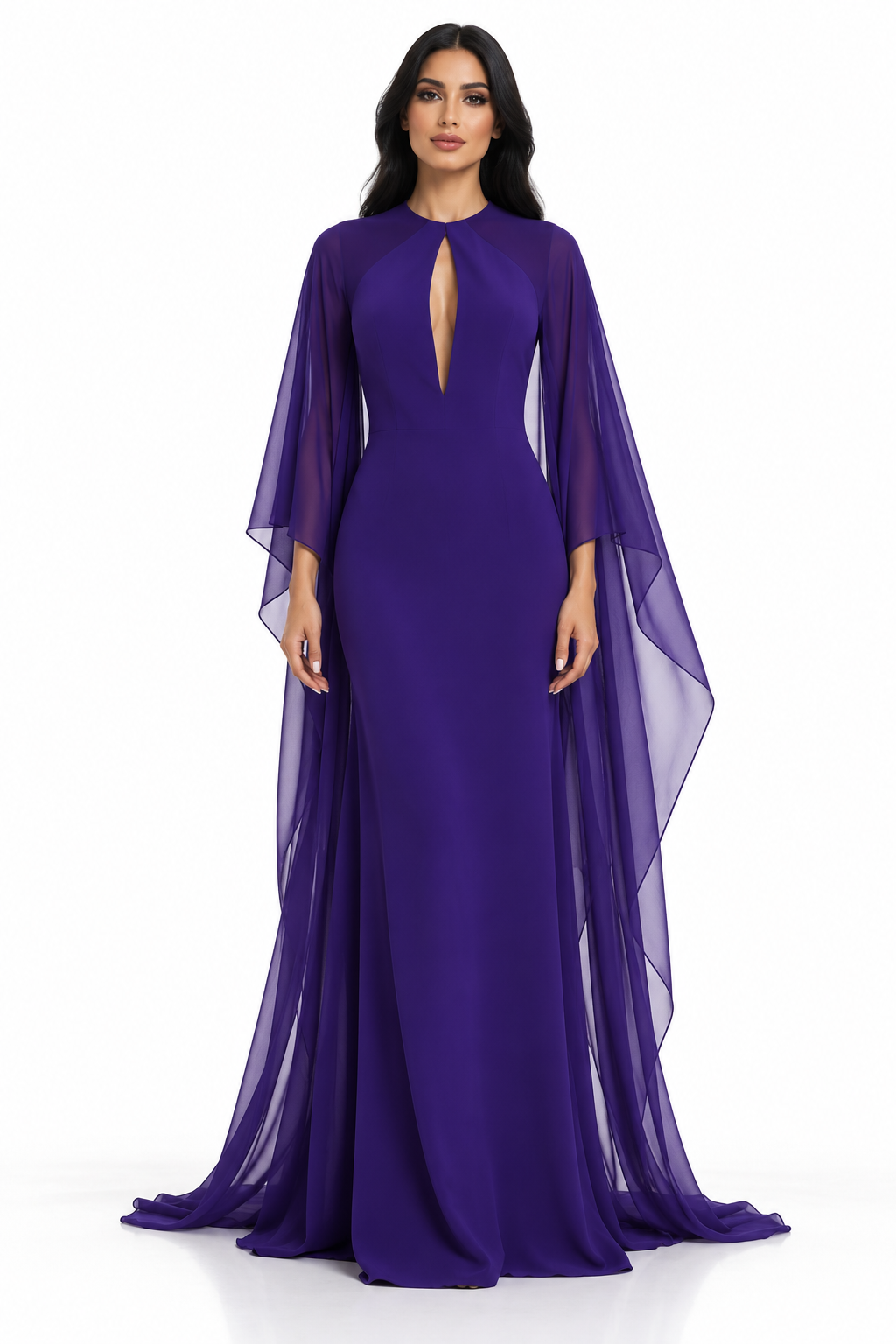 Keyhole Cape Sleeve Evening Gown - Amethystine