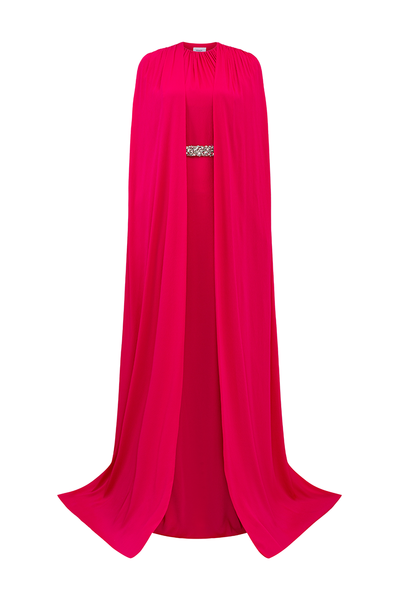 cape-sleeve gown with gathered bodice – ROSAE