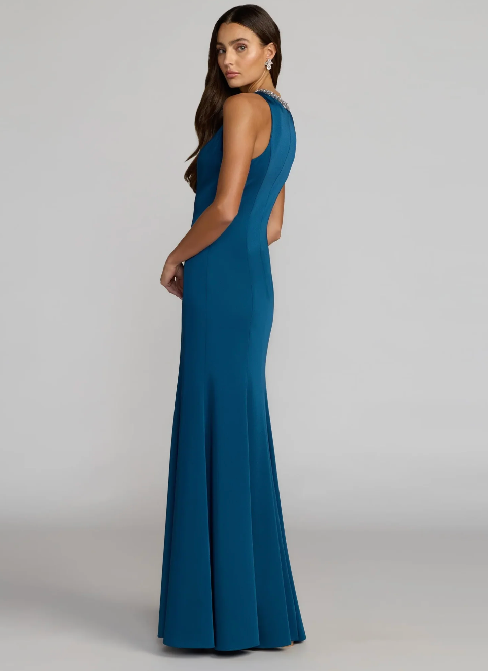 Crystal Neck Mermaid Gown - Teal