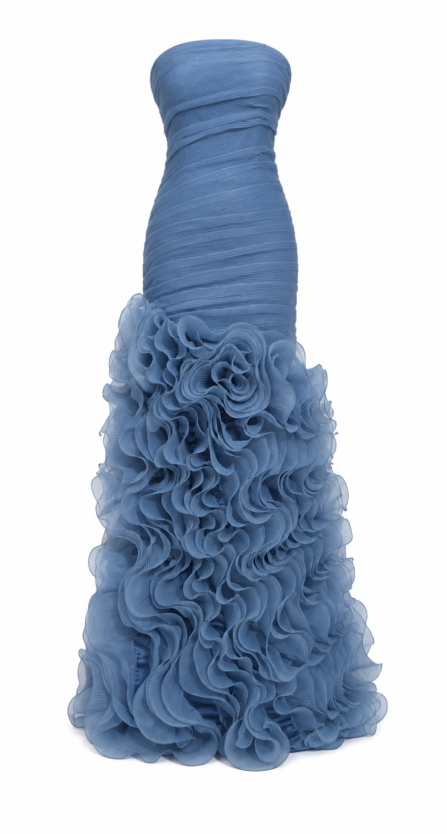 Sculpted Ruffle Evening Gown - Azure