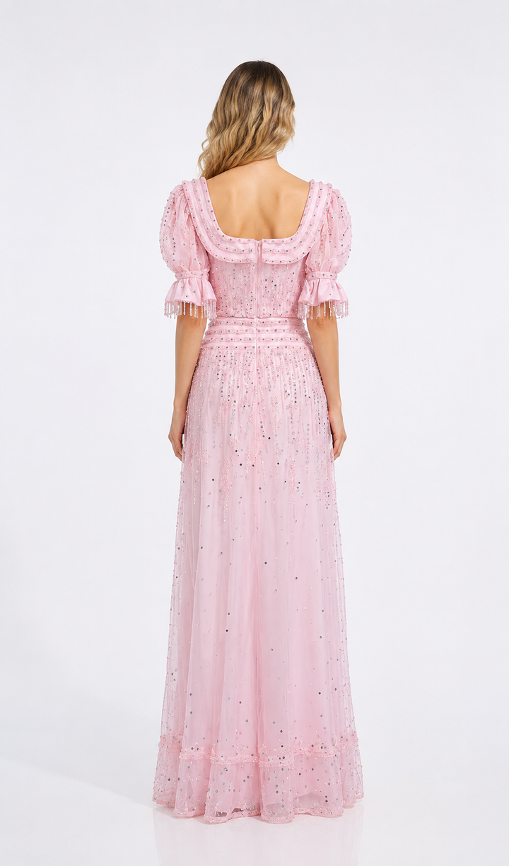 Crystal Puff Sleeve Evening Gown – ROSABEL