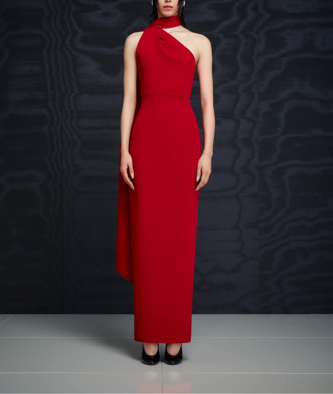 one-shoulder column gown with draped scarf – DEMI