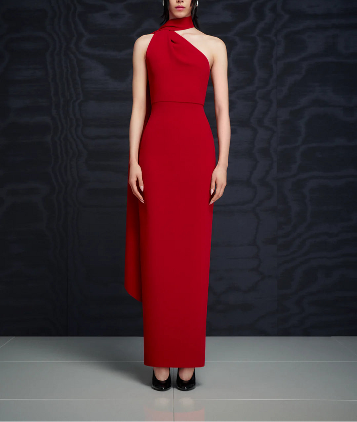 one-shoulder column gown with draped scarf – DEMI