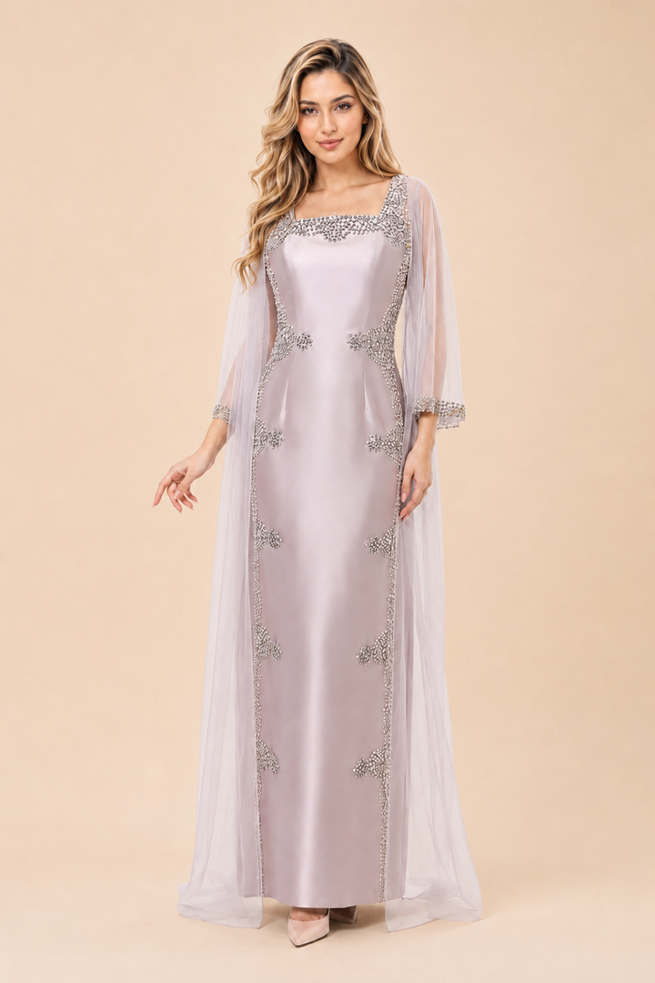 Embellished Cape Evening Gown – SERAPHINE