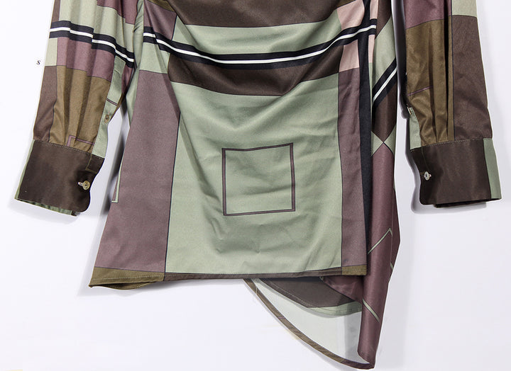 geometric print draped shirt dress with twisted front - ZARADY