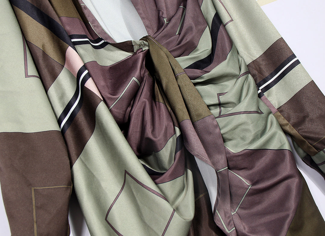 geometric print draped shirt dress with twisted front - ZARADY