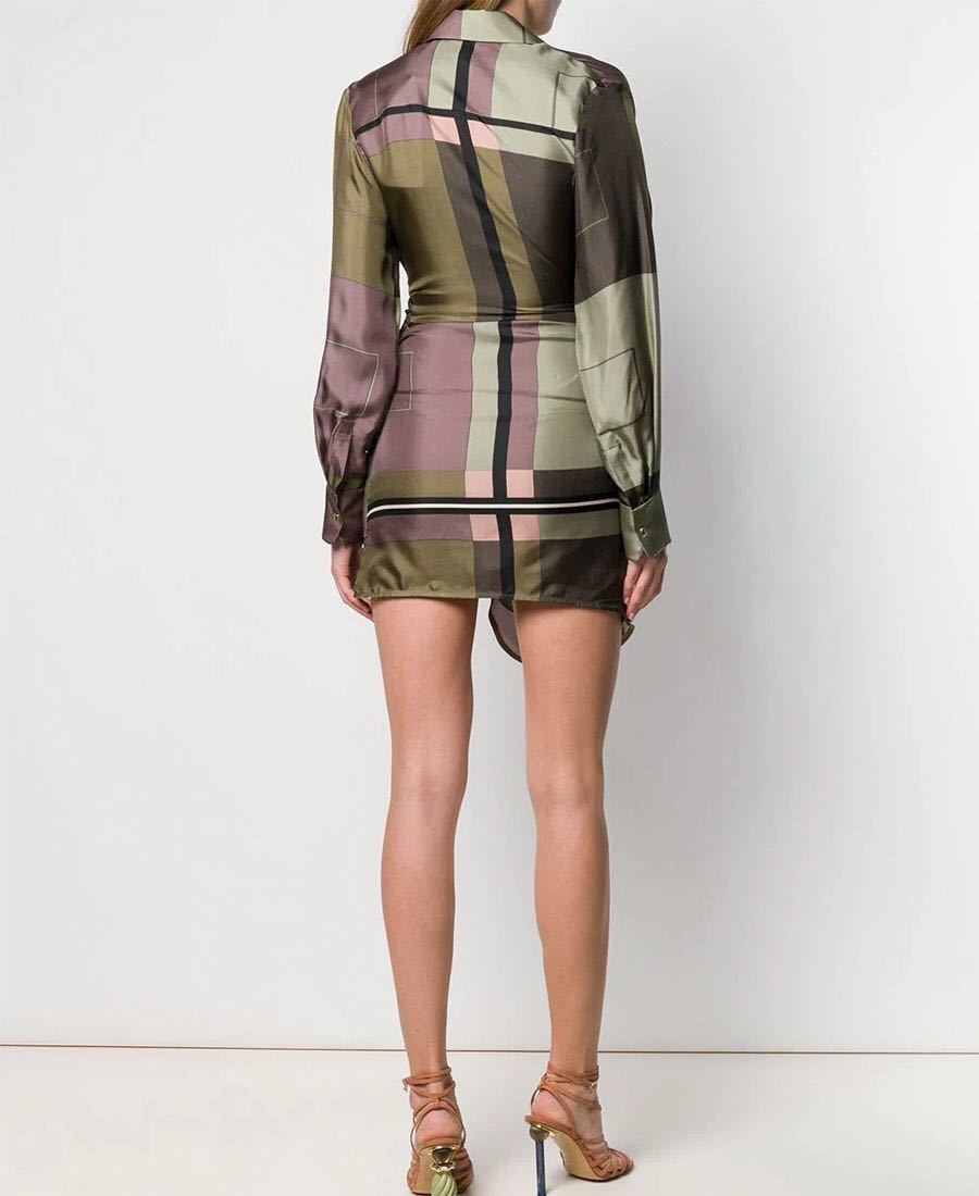 geometric print draped shirt dress with twisted front - ZARADY