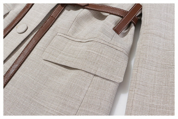 Tailored Linen-Blend Blazer with Belted Detail – SIENNA