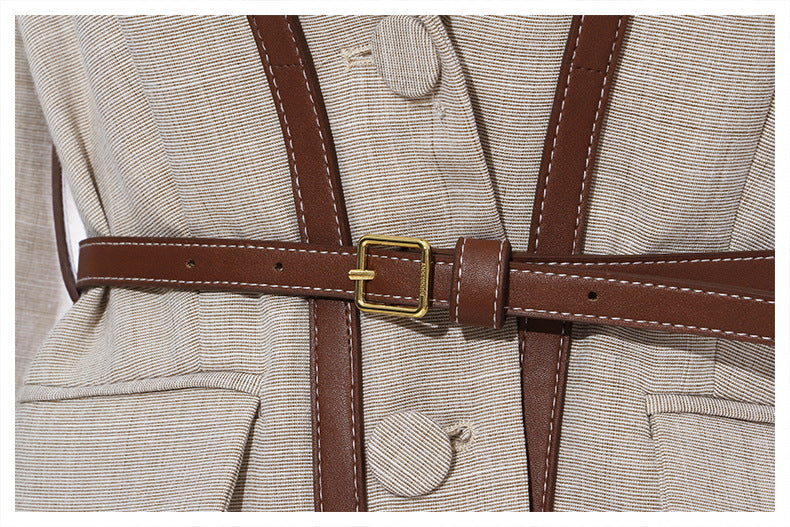 Tailored Linen-Blend Blazer with Belted Detail – SIENNA