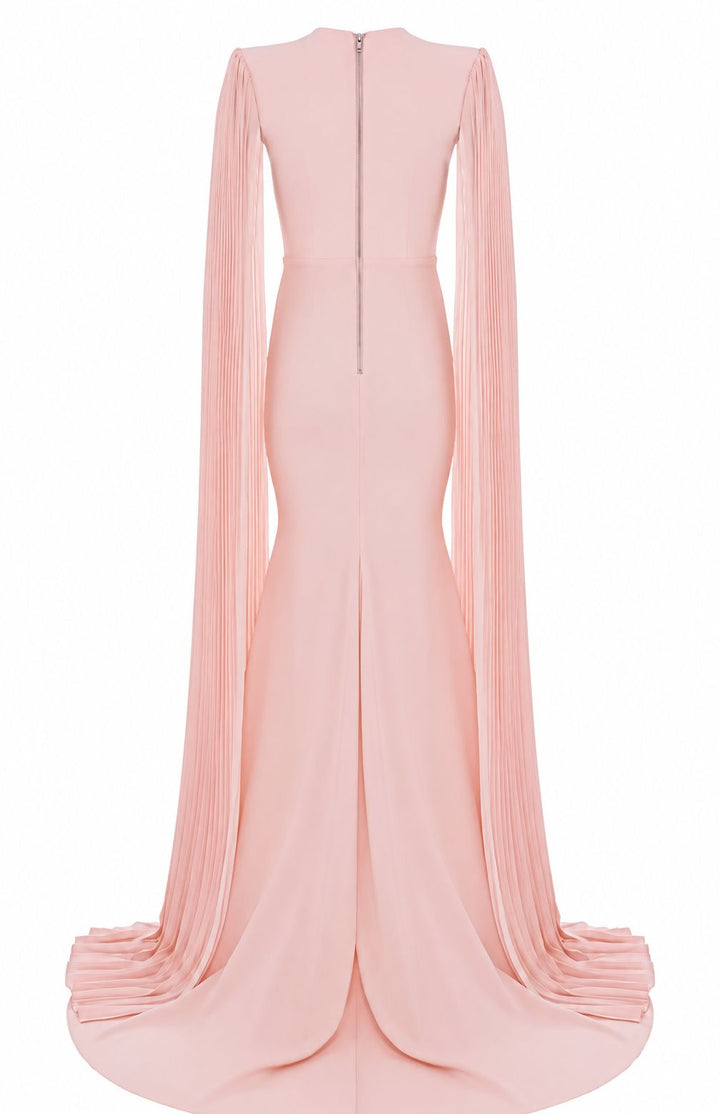 Pleated Cape Sleeve Evening Gown - Grace