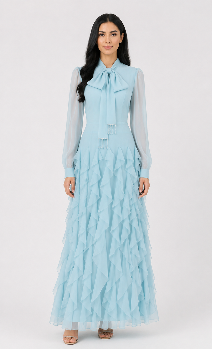 Scarlet Ruffle Bow Maxi Dress — Valentina