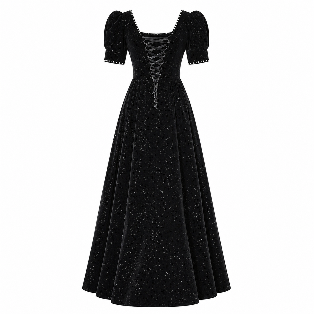 Starlight Puff Sleeve Evening Gown - Midnight