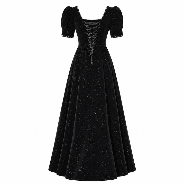 Starlight Puff Sleeve Evening Gown - Midnight