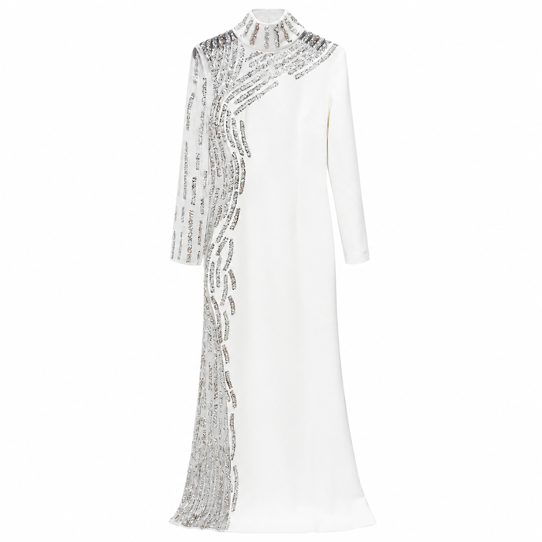 White Embellished High-Neck Evening Gown – Crysts