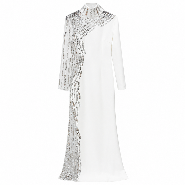 White Embellished High-Neck Evening Gown – Crysts