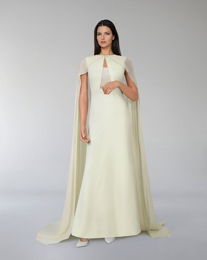 Geometrical beaded dress with see-through maxi cape - Dalie