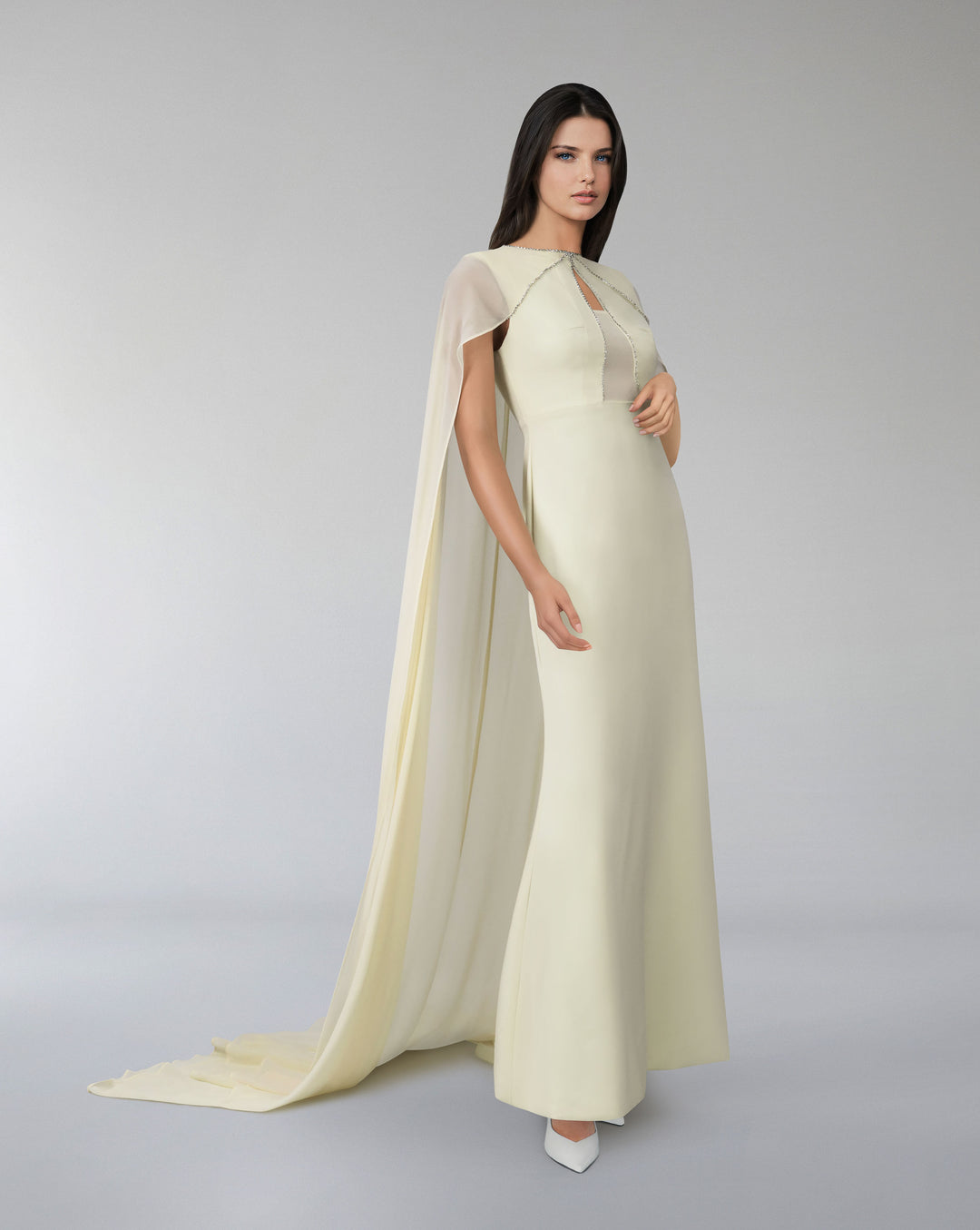 Geometrical beaded dress with see-through maxi cape - Dalie