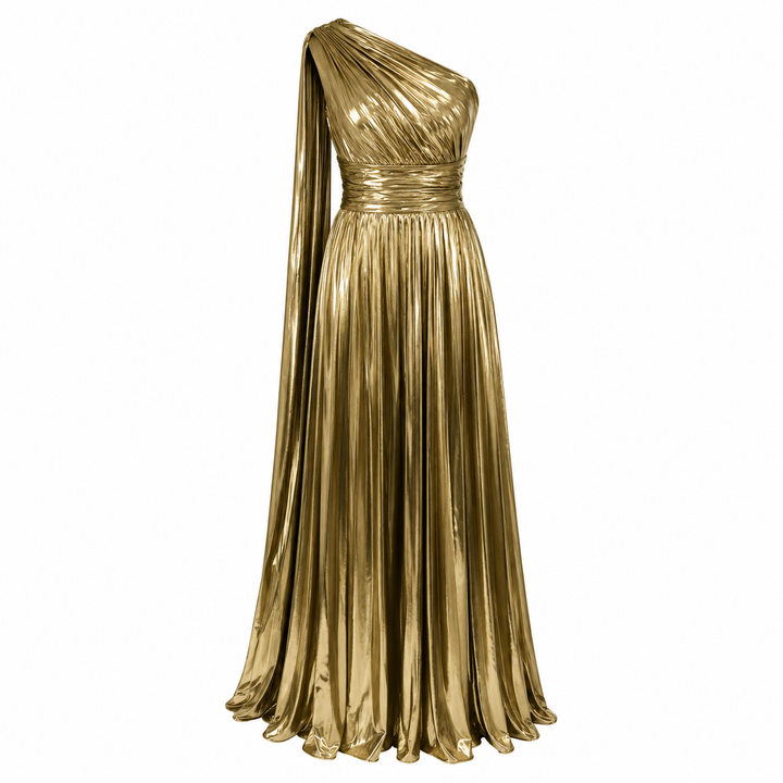 One-Shoulder Metallic Pleated Evening Gown - Radiance