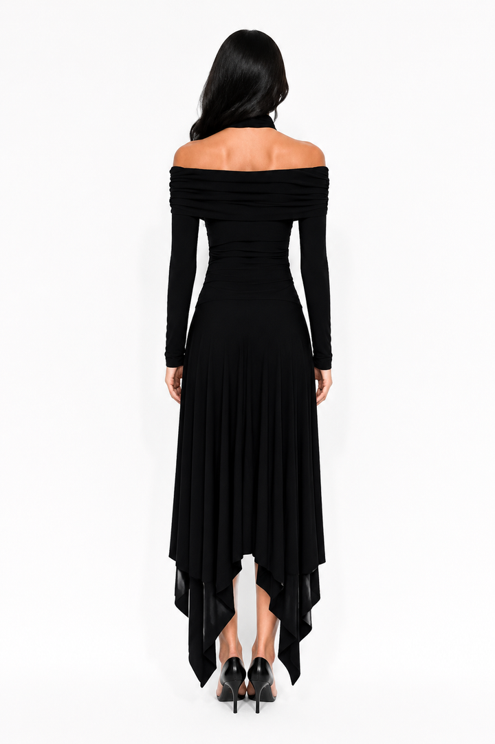 Twist Neck Asymmetrical Maxi Dress - GOLYA
