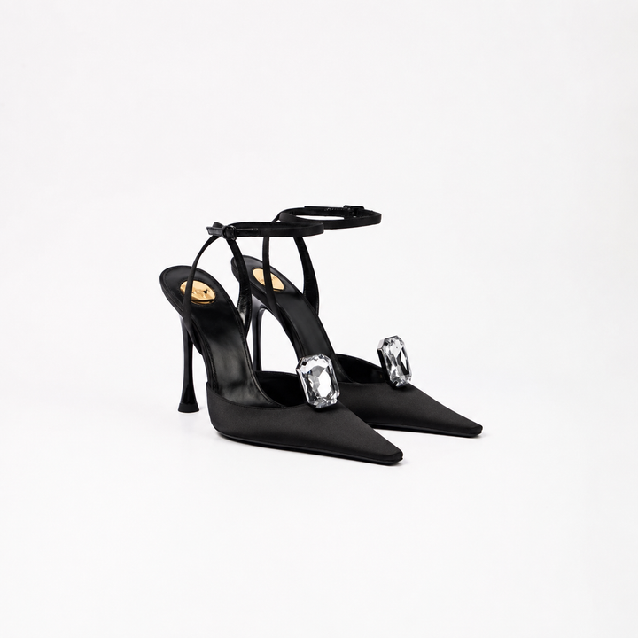 satin stiletto heels with crystal embellishment – SERENARTU