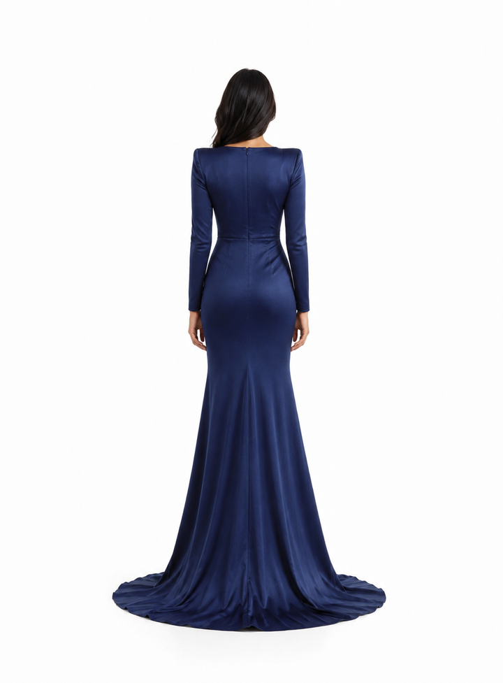 Ruched Long Sleeve Mermaid Maxi Dress – SERENA