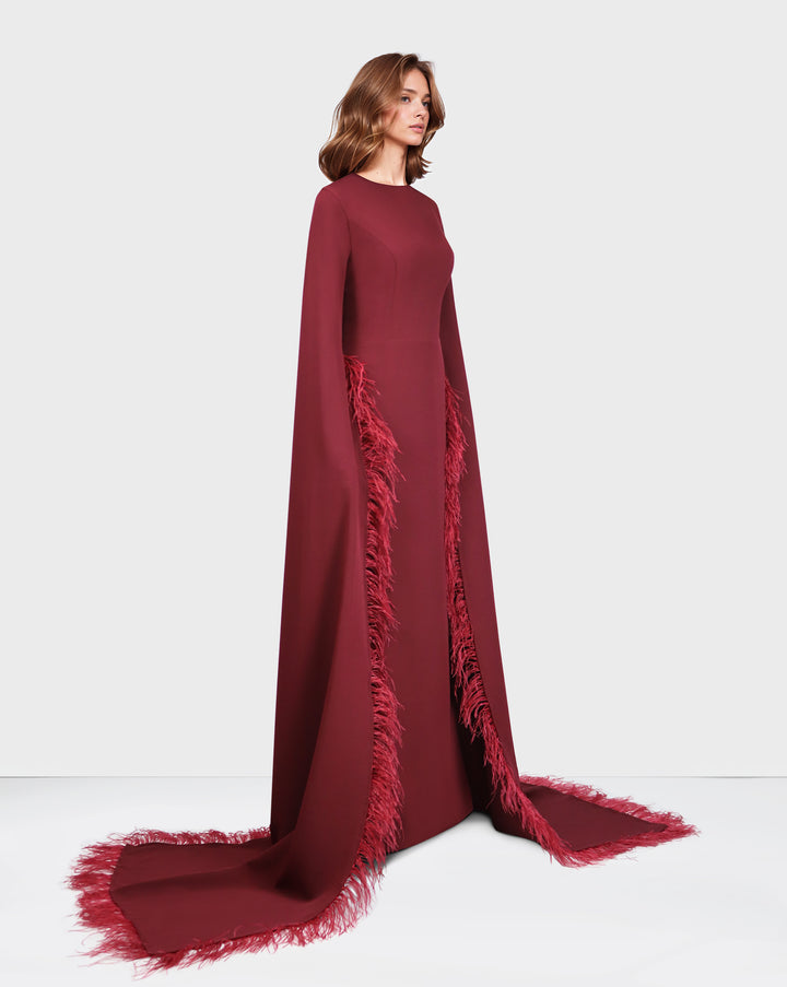 long floor sleeves dress with feathers - Zivah