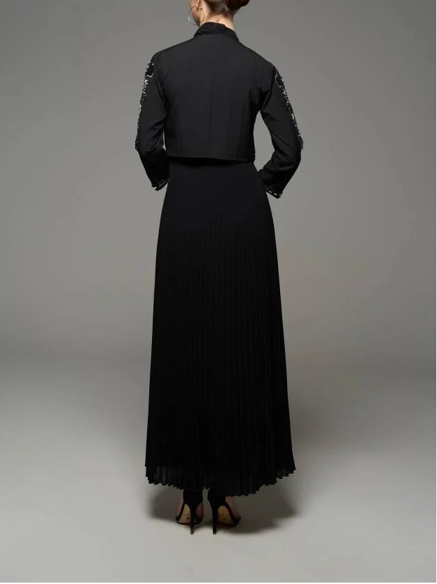 Haut à manches évasées plissées et ensemble jupe longue avec ceinture à la taille – Rosiny 