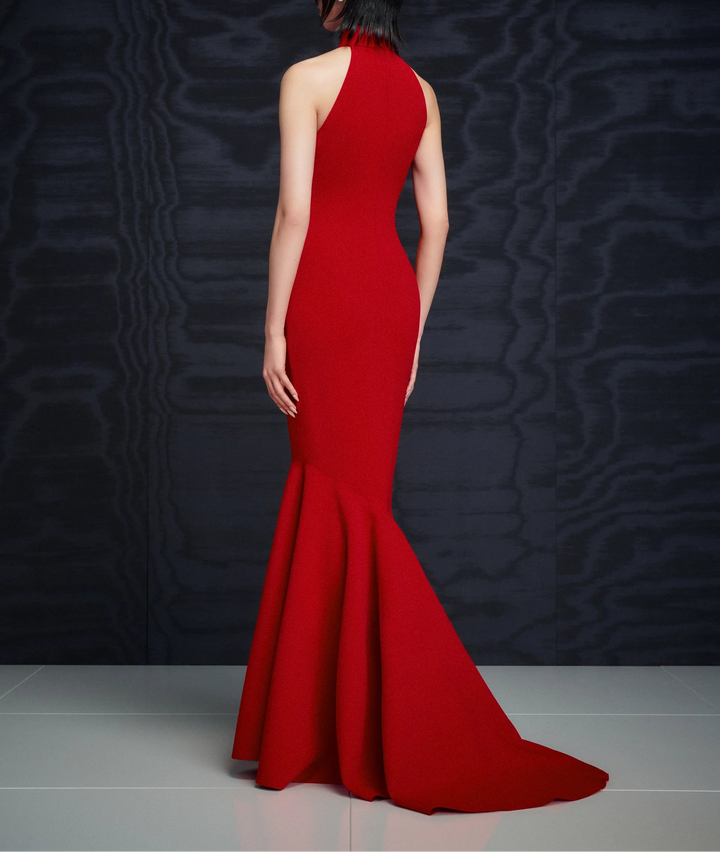 halter mermaid gown with sculpted flare – KERRA