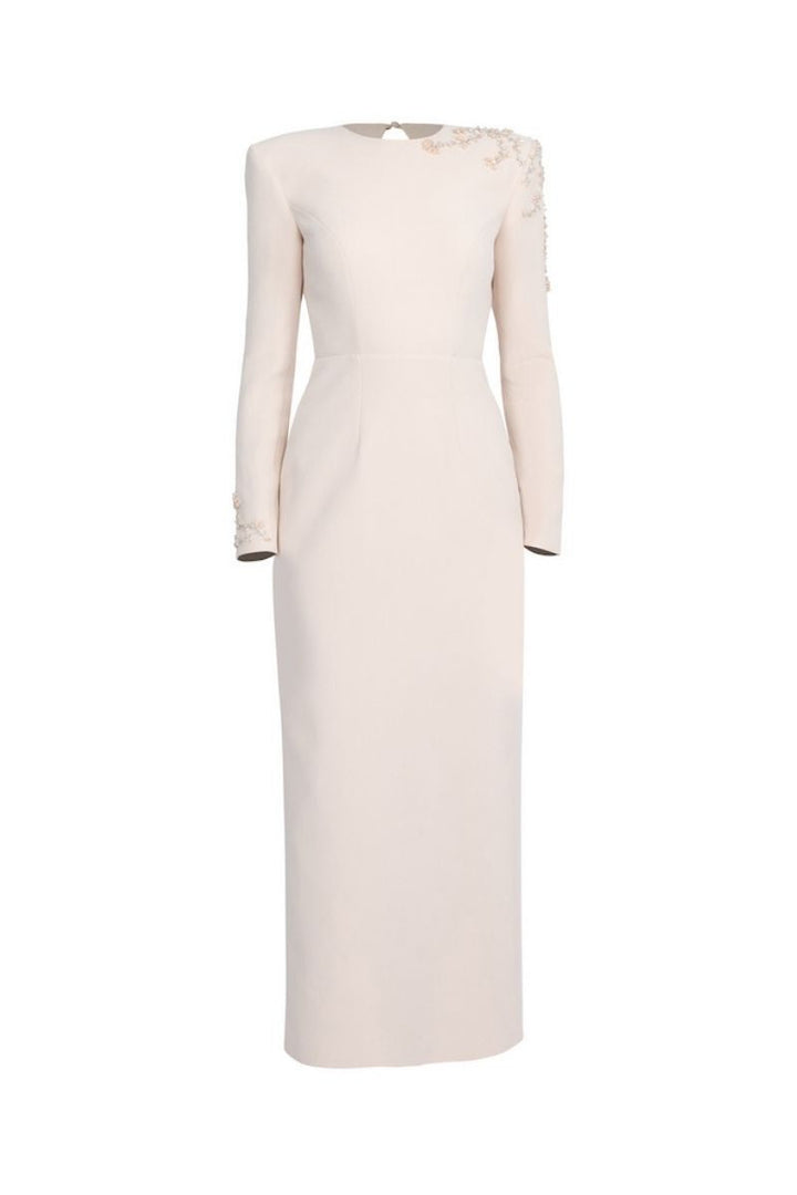 long-sleeve column gown with embellished shoulder – OPALE