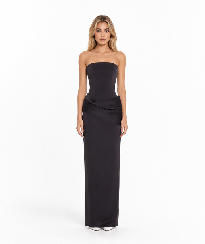 Strapless Draped Column Maxi Dress – NOIRIA
