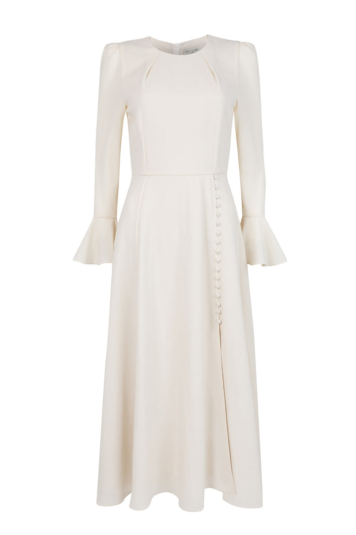 فستان متوسط ​​الطول بأكمام واسعة وصدرية مطوية – سايلا