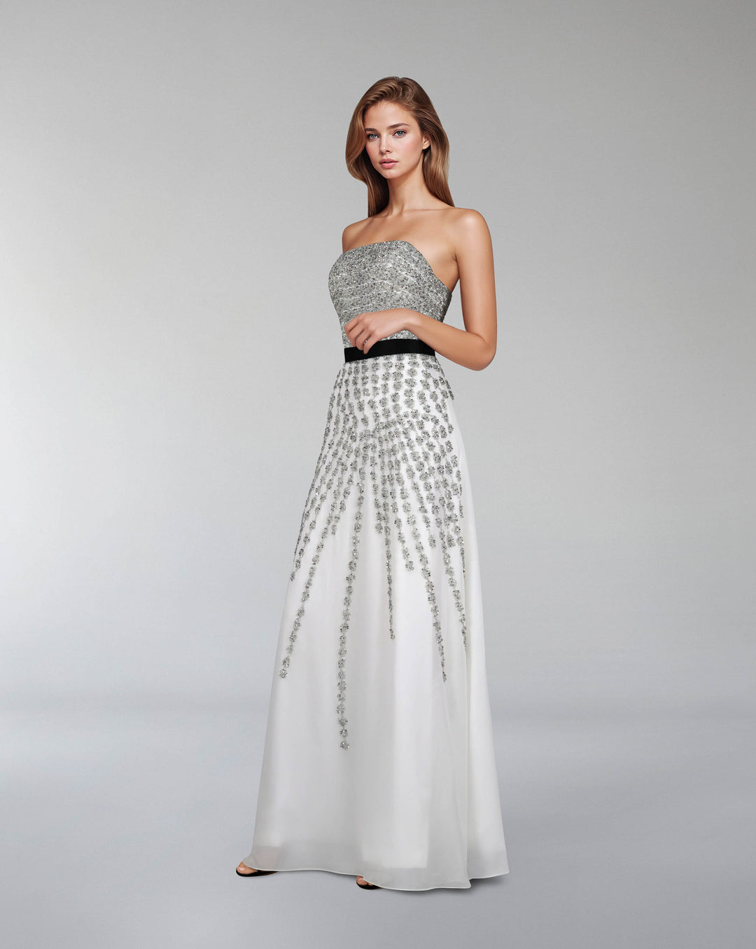 strapless beaded dress with waistband