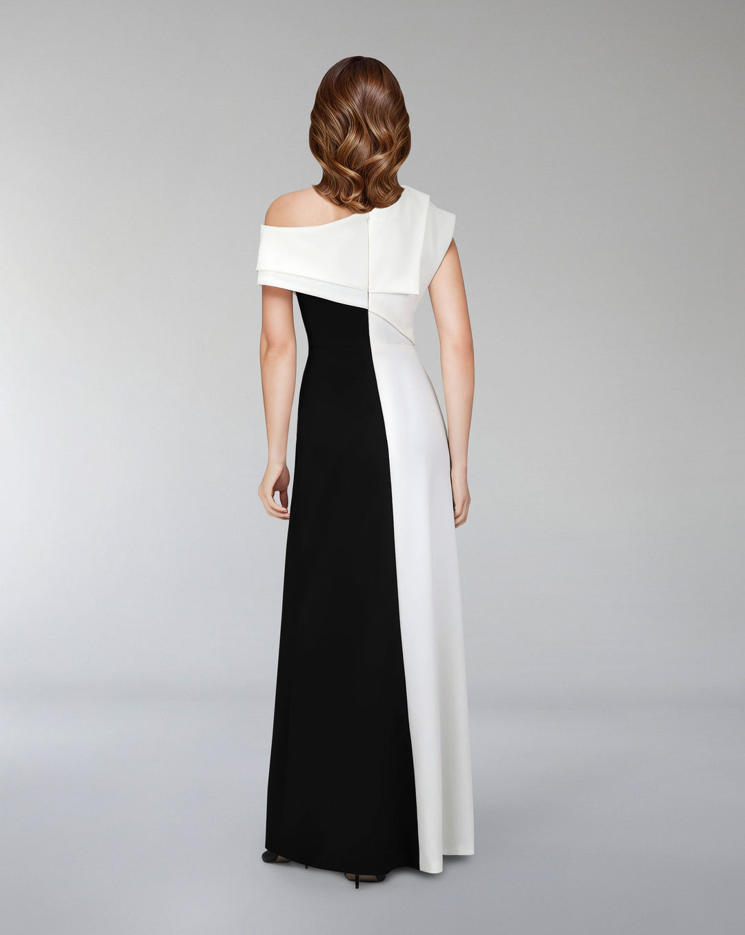 Shoulder off bicolour dress with geometrical shapes - AILLE