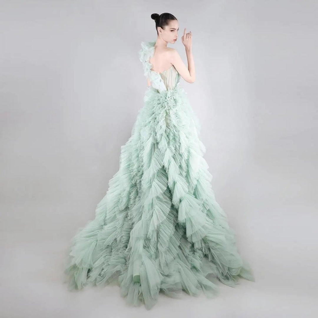 one-shoulder ruffled tulle ball gown – Zarlish