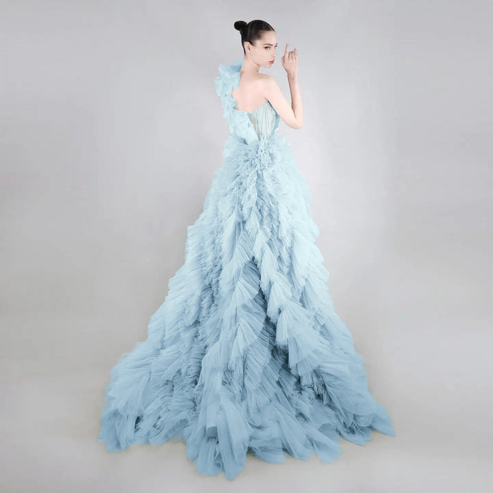 one-shoulder ruffled tulle ball gown – Zarlish