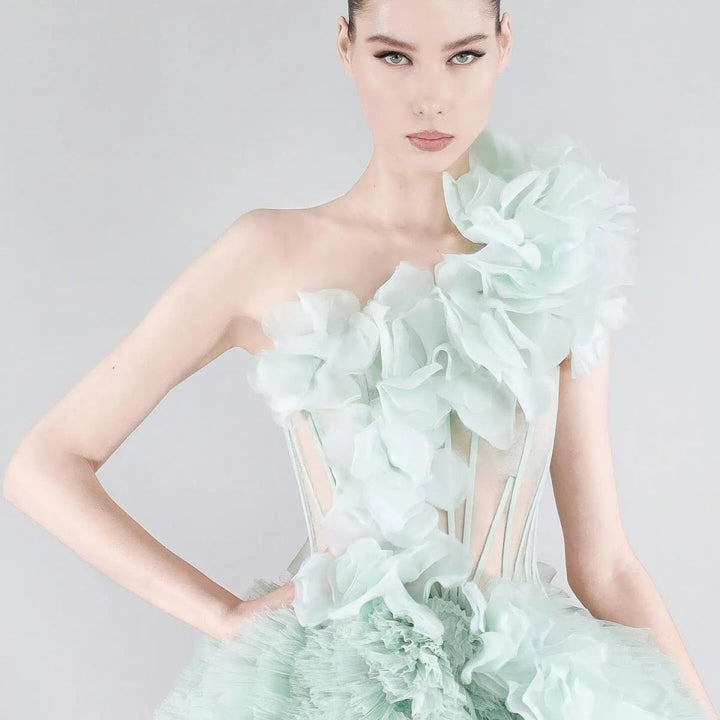 one-shoulder ruffled tulle ball gown – Zarlish