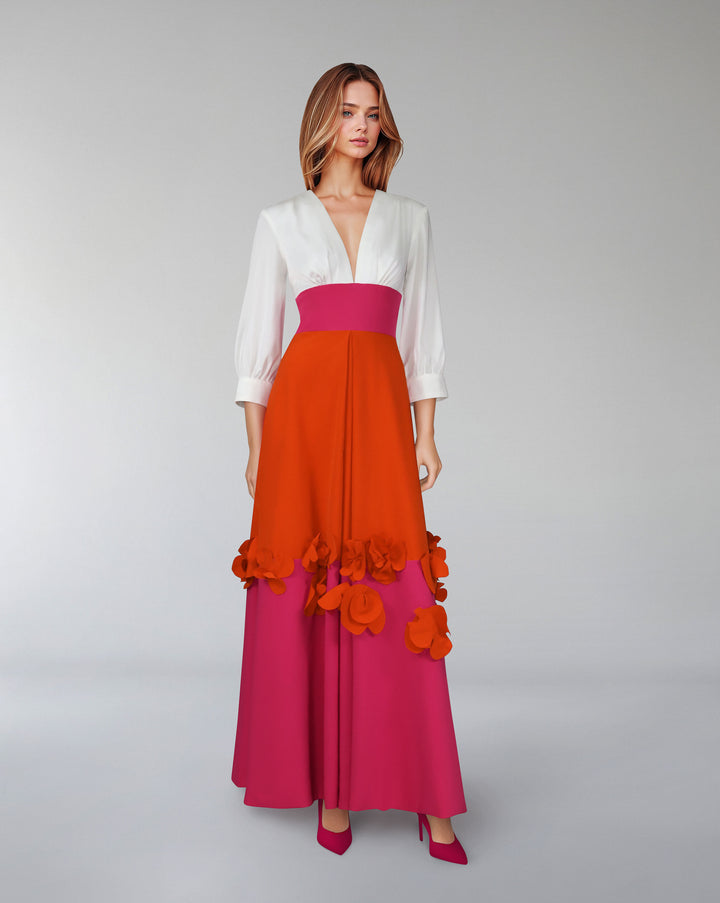 Multicolour flowered dress with waistband - ROXIL