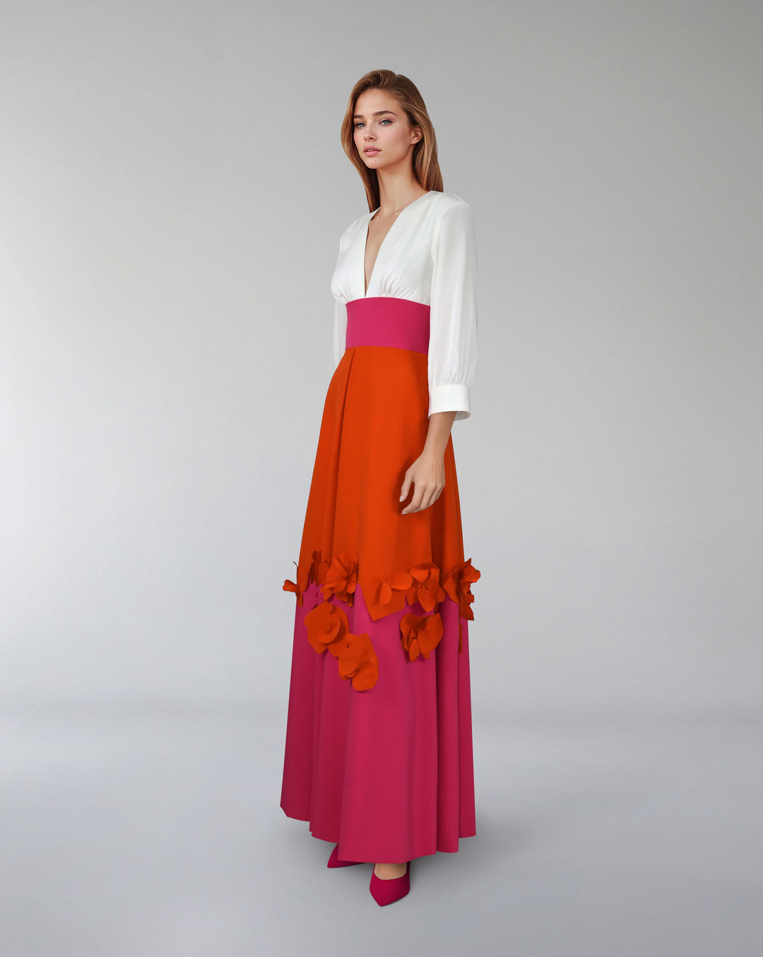 Multicolour flowered dress with waistband - ROXIL