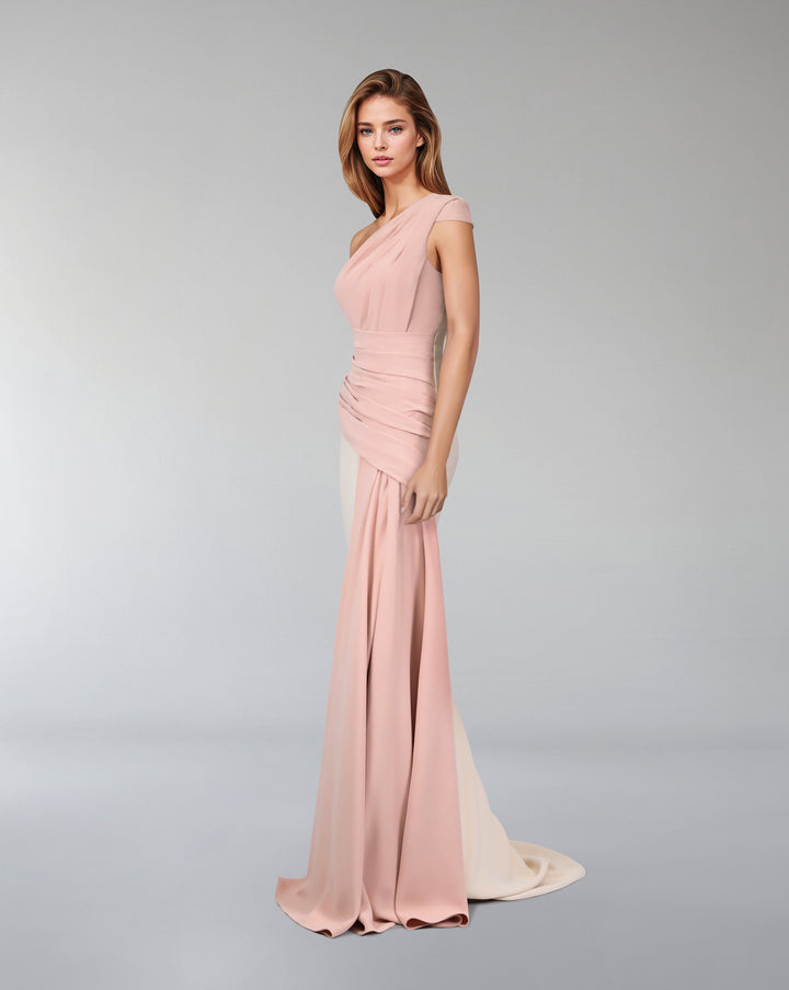 Bicolour draped dress with shoulder off