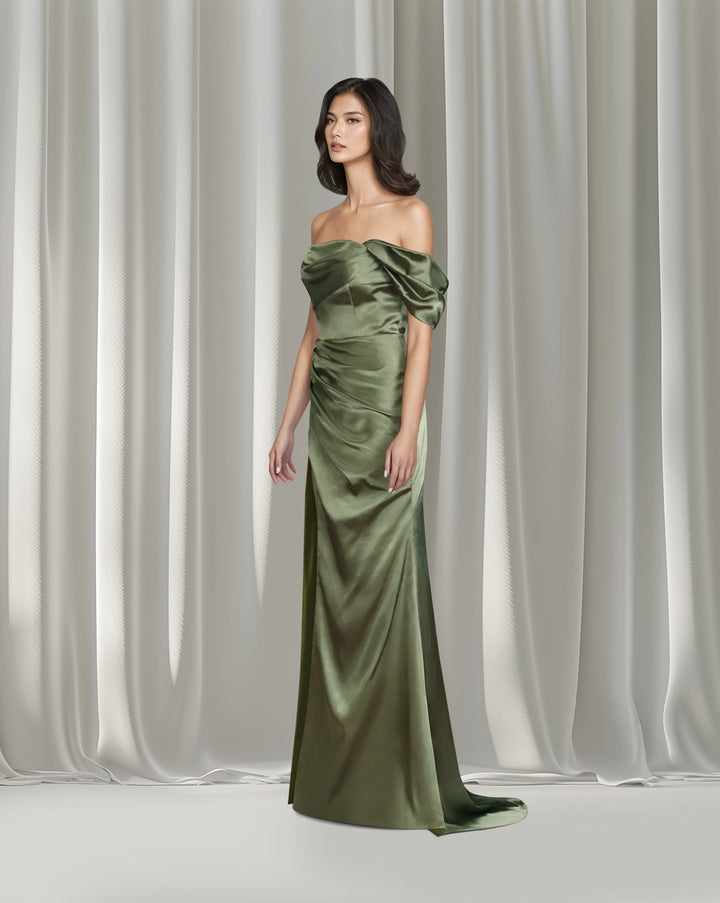 strapless satin dress with side slit -Nalien