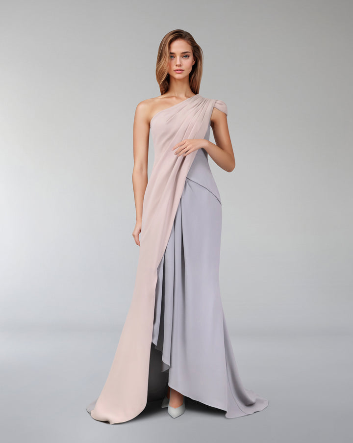 Bicolour asymmetrical draped dress-Loretta