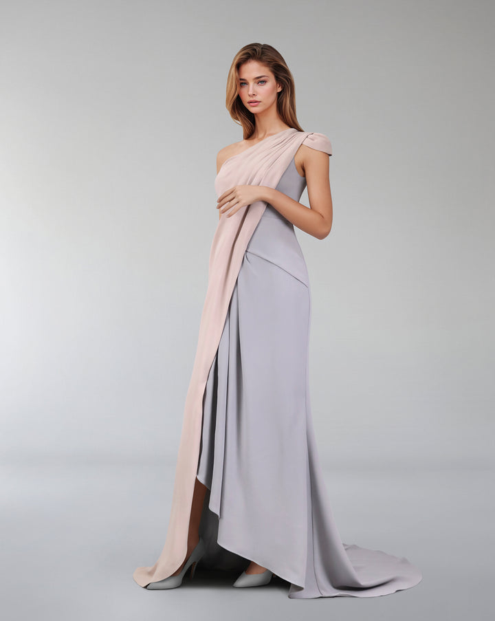 Bicolour asymmetrical draped dress-Loretta