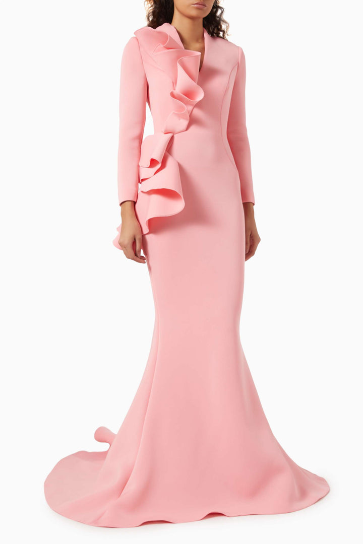 Sculpted ruffle gown with mermaid train – LILORA