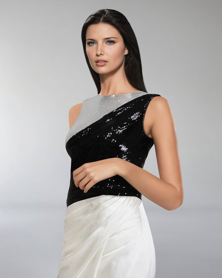 Sequined dress with overlapped skirt