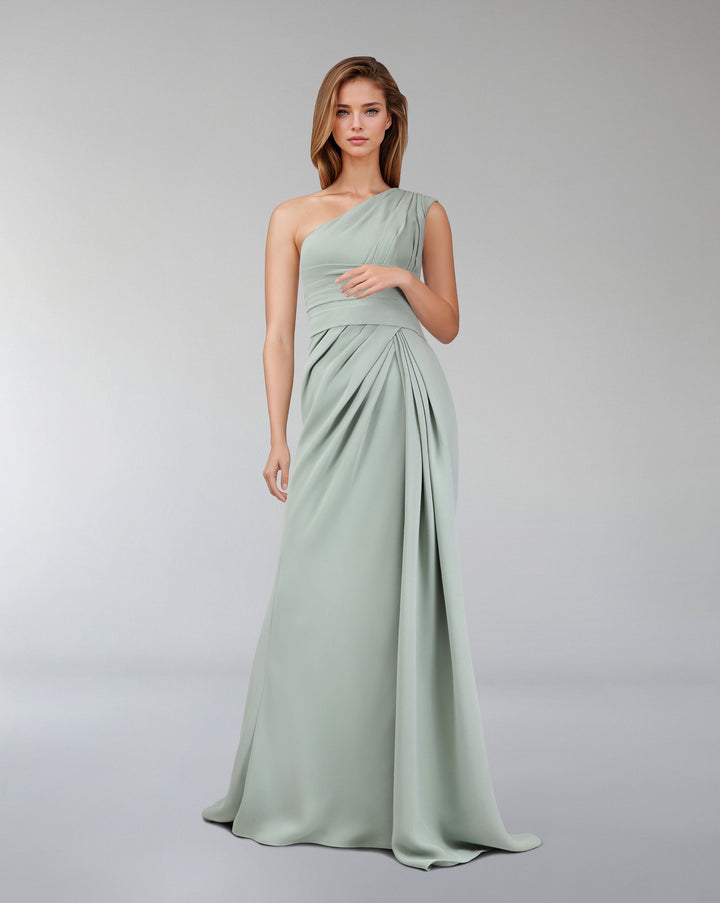 Green mint draped dress with shoulder off-Zumorrod