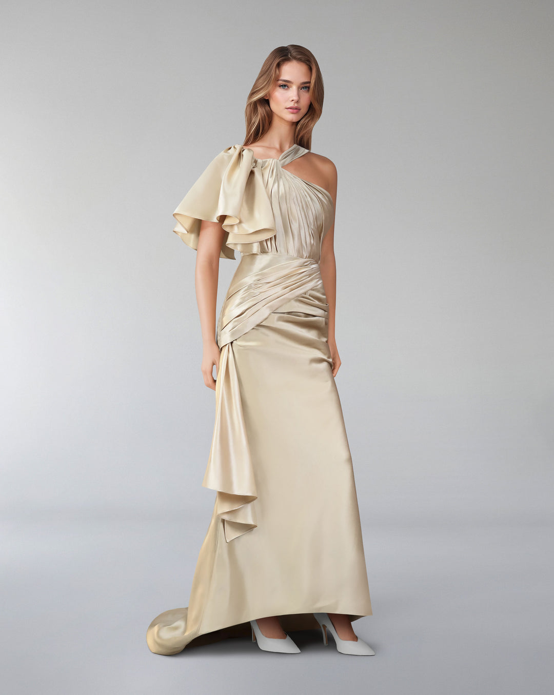 Structured pleated dress with ruffles